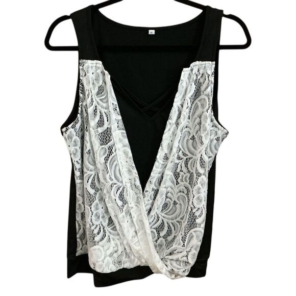 White Net Tank Top, Tee on Black XL NWOT - Picture 1 of 4